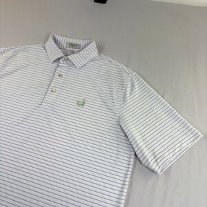 Masters Peter Millar Shirt Mens Large‎ White Blue Striped Golf Polo Performance